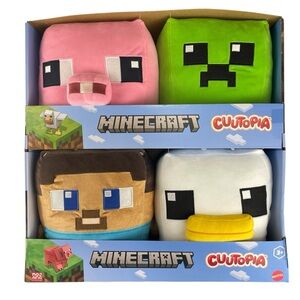 Minecraft Cuutopia Set of 4 Large Cube Plush Set Steve, Creeper, Chicken, Pig